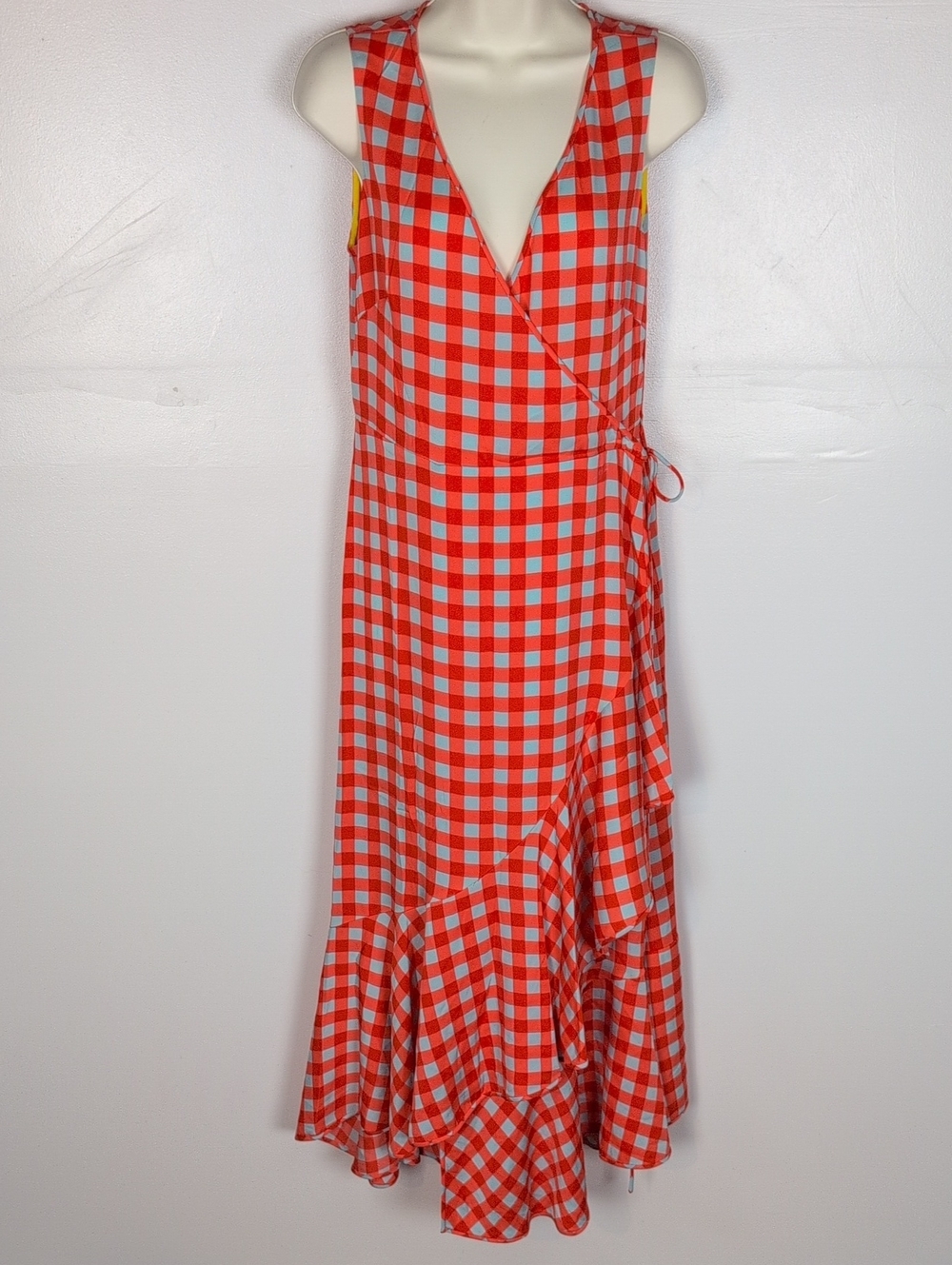 Diane von Furstenberg NWT Cossier Silk Blend Gingham Asymmetrical Wrap Dress